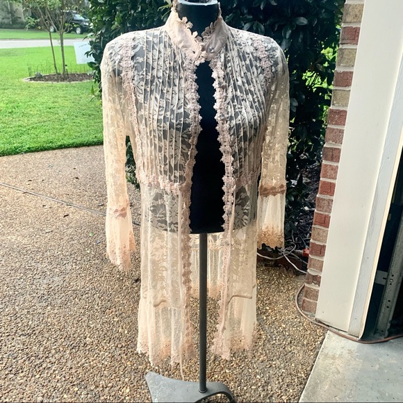 Passion Concept Lace Duster Cardigan – High Collar, Embroidered Sheer-Size M - Picture 7 of 11